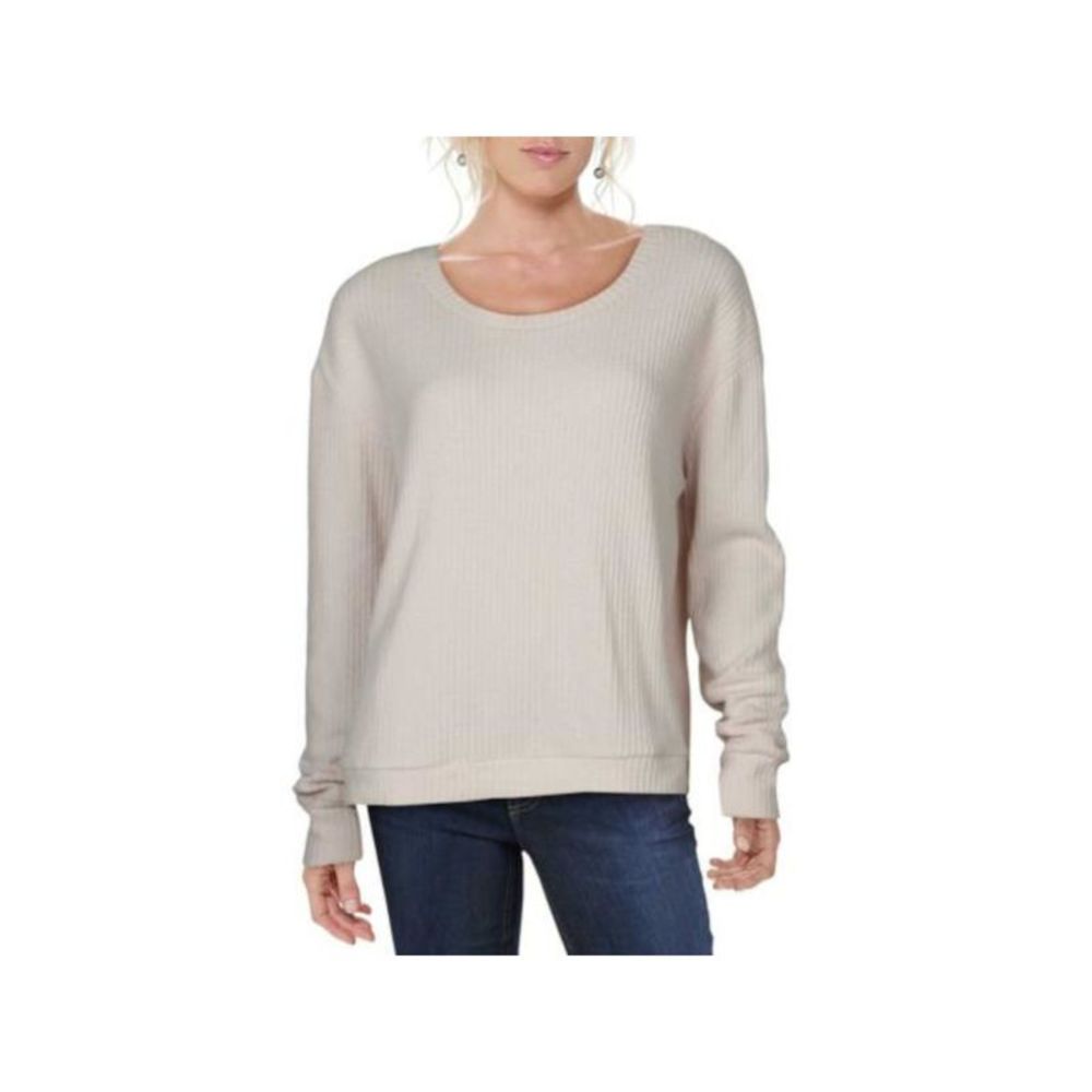 THEO AND SPENCE Womens Pink Ribbed Long Sleeve Scoop Neck Sweater Size: M